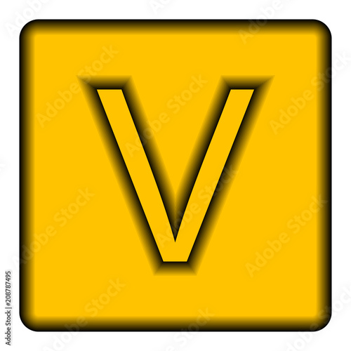 Yellow square icon with a symbol (V)