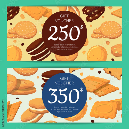 Vector discount or gift card voucher templates with cartoon cookies