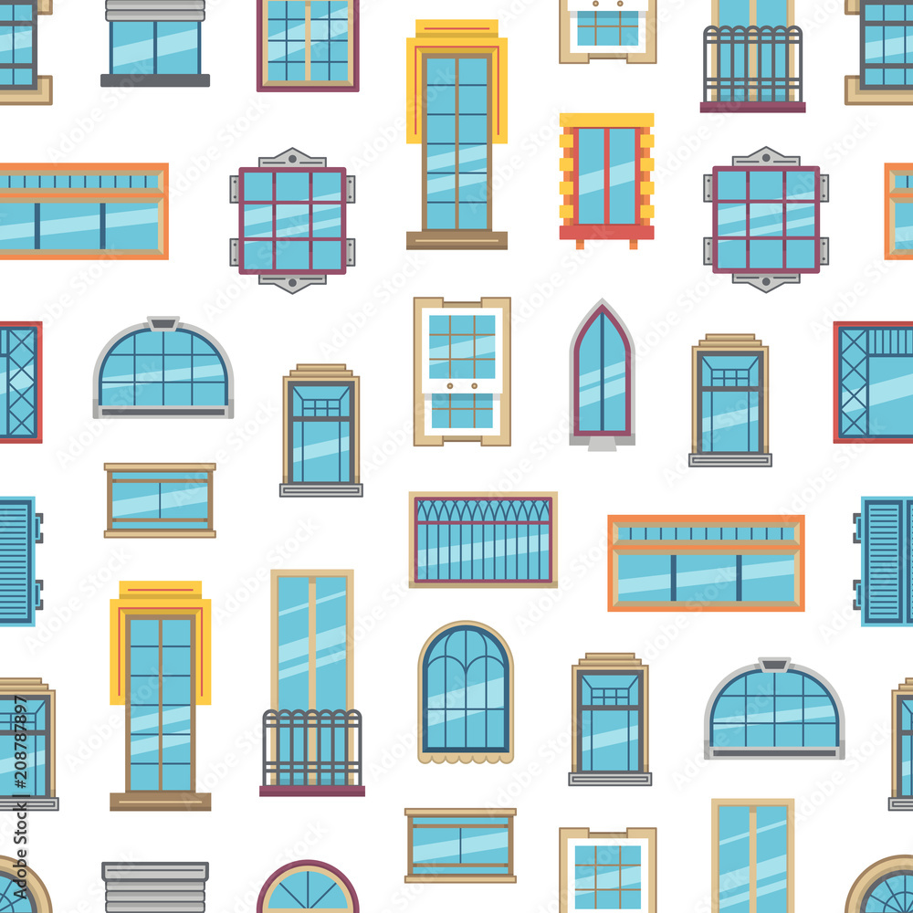 Vector window flat icons background or pattern illustration