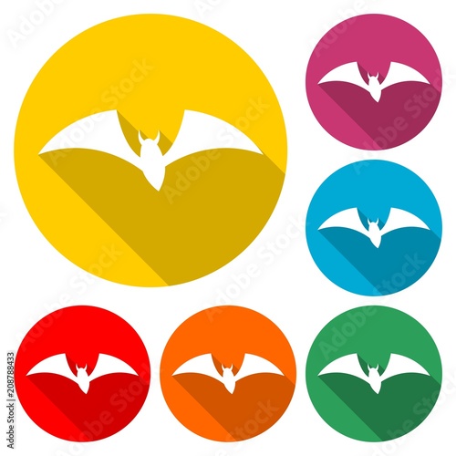 Bat Silhouette icon, color icon with long shadow