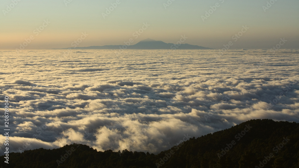 Teide y Tenerife sobre el mar de nubes desde la Isla de La Palma, Islas Canarias, España