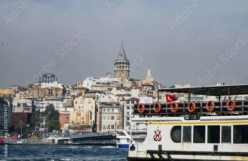 Galata Tower from Bosphorus, Istanbul, Turkey