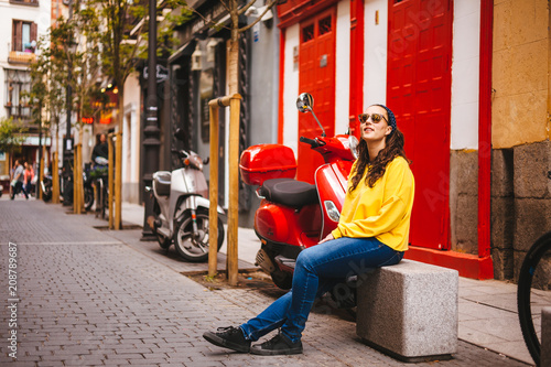 Woman touring the center of Madrid, tourism concept.