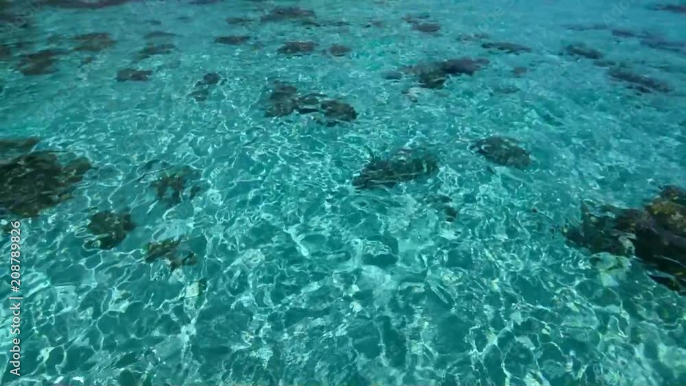 Clear turquoise lagoon water on tropical paradise. Aerial view of water surface ripples. Clear turquoise lagoon water on tropical paradise. Aerial view of water surface ripples.