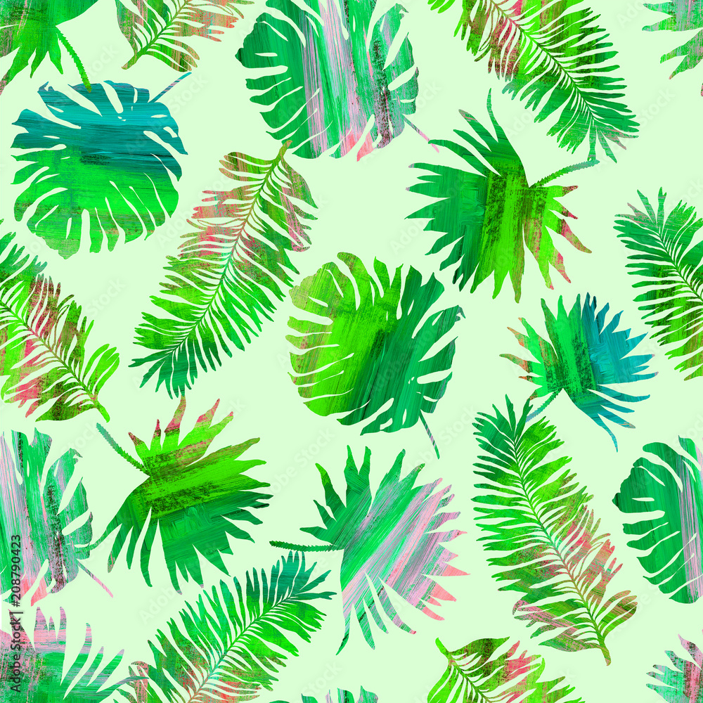 Seamless pattern with leaves and branches. Hand drawn texture
