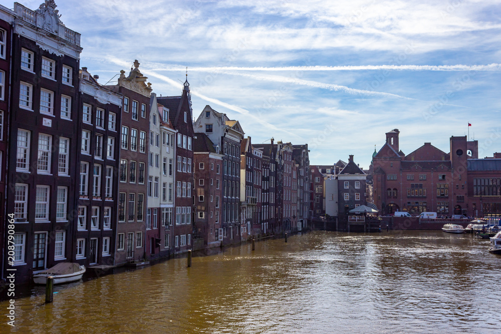 Typical old houses in the waters of amsterdam