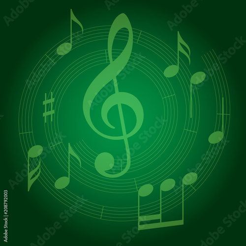 green vector background with spiral music staff and gradient