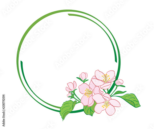 round green frame with apple-tree flowers - vector