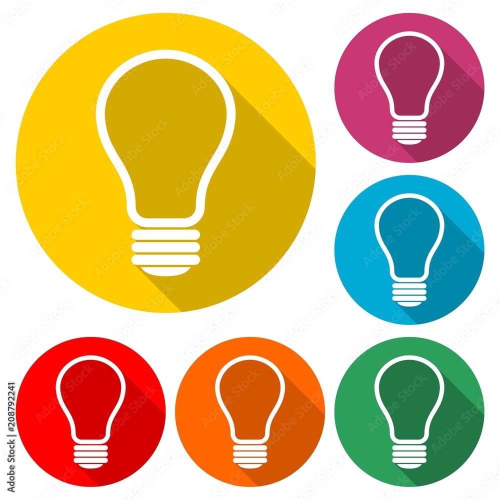 Light bulb icon, color icon with long shadow Light bulb icon, color icon with long shadow
