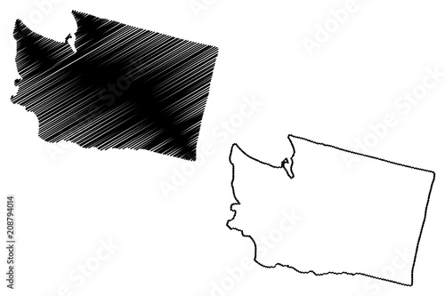 Washington map vector illustration, scribble sketch Washington map