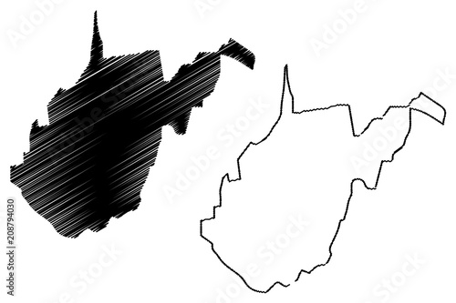 West Virginia map vector illustration, scribble sketch West Virginia map