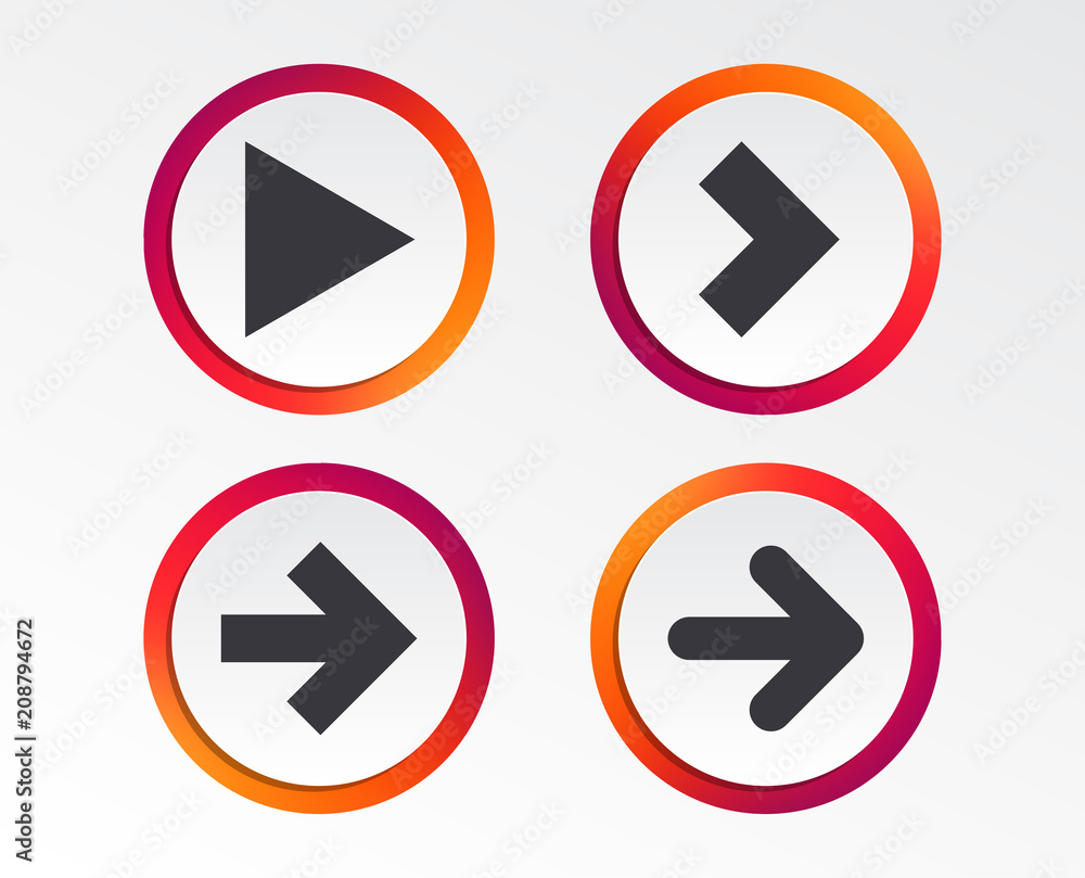 Arrow icons. Next navigation arrowhead signs. Direction symbols. Infographic design buttons. Circle templates. Vector Arrow icons. Next navigation arrowhead signs. Direction symbols. Infographic design buttons. Circle templates. Vector