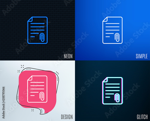 Glitch, Neon effect. CV attachment line icon. Document file symbol. Trendy flat geometric designs. Vector