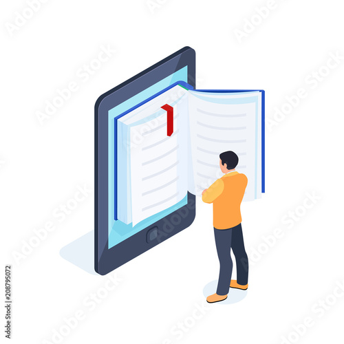3d e-book concept with reading man.