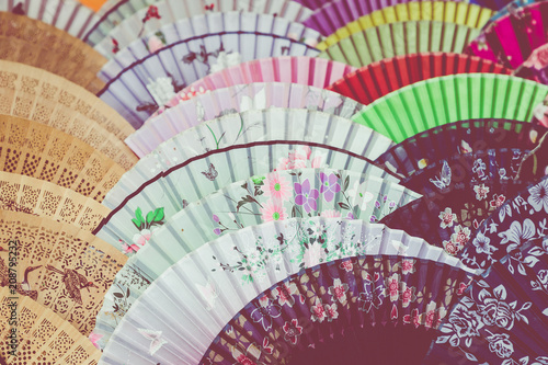 Traditional handicraft chinese fans at market in Yangshuo, China.
