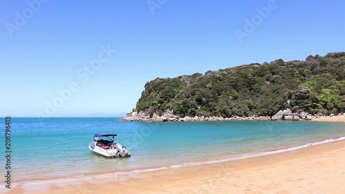 New Zealand Abel Tasman national park boat on the beach