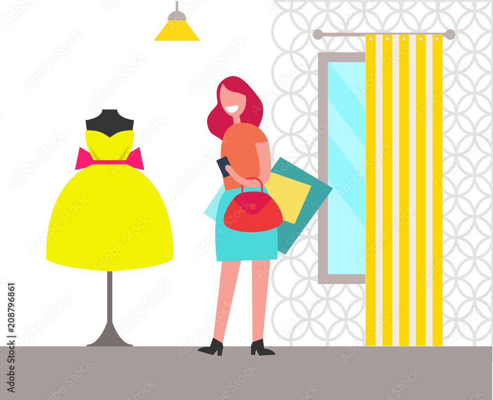 Clothing Store and Woman, Vector Illustration Clothing Store and Woman, Vector Illustration