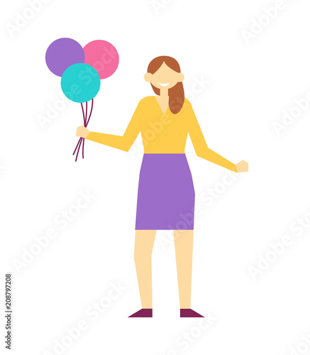 Woman with Balloons Poster Vector Illustration © robu_s