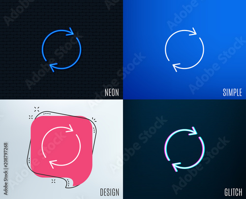 Glitch, Neon effect. Refresh line icon. Rotation arrow sign. Reset or Reload symbol. Trendy flat geometric designs. Vector