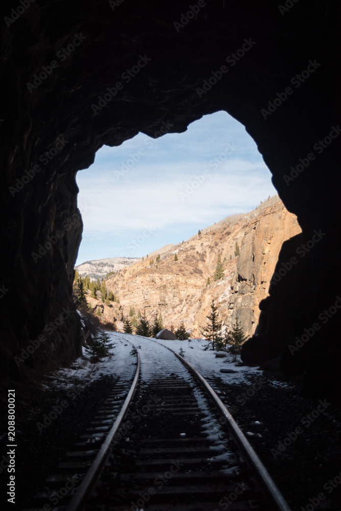 A railroad track running through a tunnel near Minturn, Colorado. 