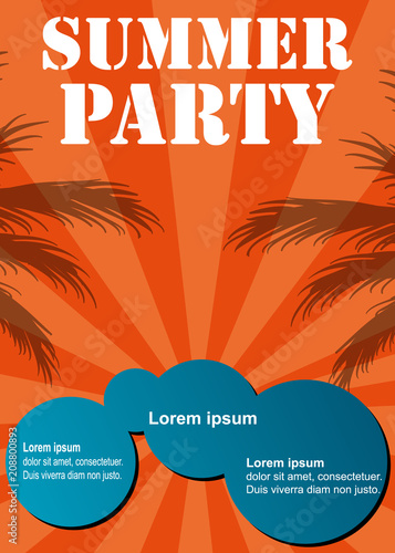 Vector Summer Beach Party Flyer Design with typographic elements on background