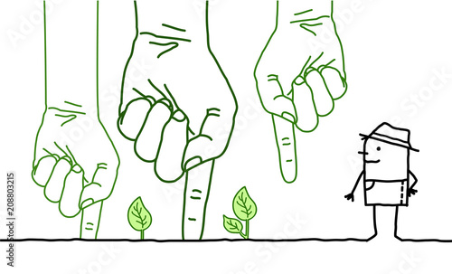 Big Green Hands with Cartoon Character - Planting