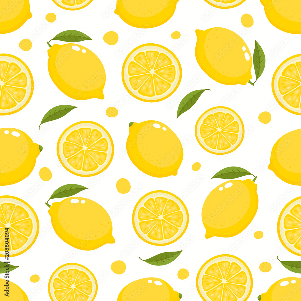 Vector pattern with cartoon lemon isolated on white.