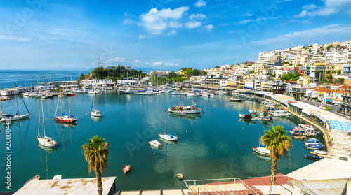 Panorama of Piraeus port, Athens, Greece. Beautiful marine landscape. Scenic view of Mikrolimano marina. photo