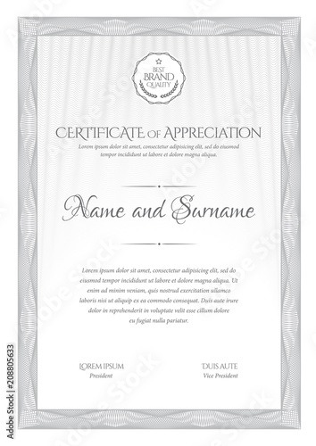 Certificate. Template diploma currency border. Award background Gift voucher.