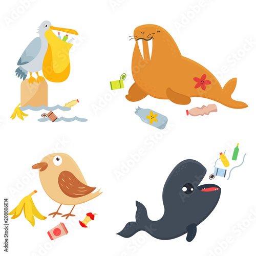 Bright eco set with funny characters