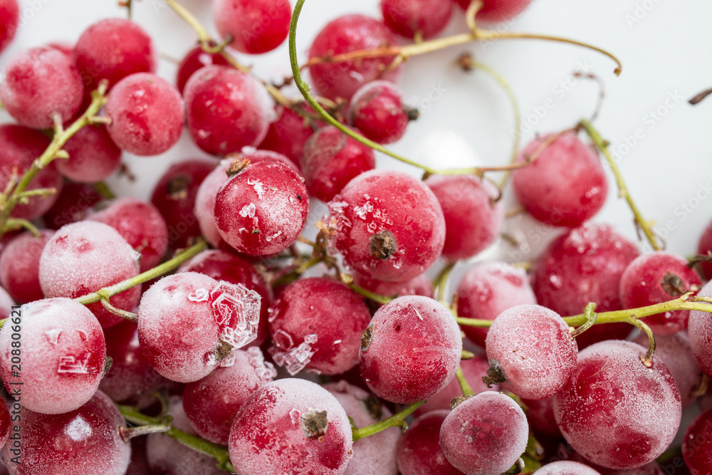 Fototapeta premium frozen berries of red currant, top view. macro.