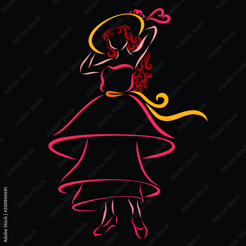 Obraz premium Beautiful lady in a summer hat and a fashion dress