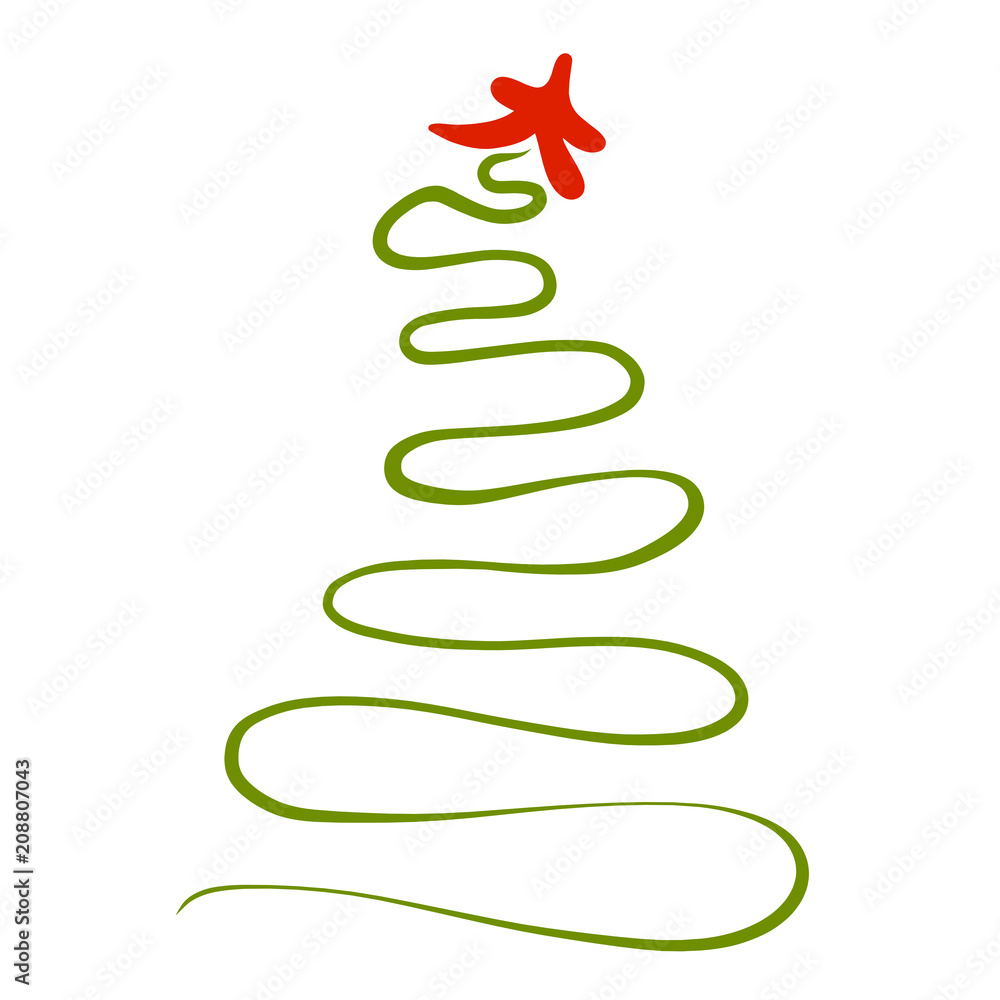 Christmas tree with a star, drawn by a long line Christmas tree with a star, drawn by a long line