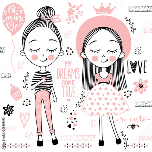 Vector set with cute little girls.