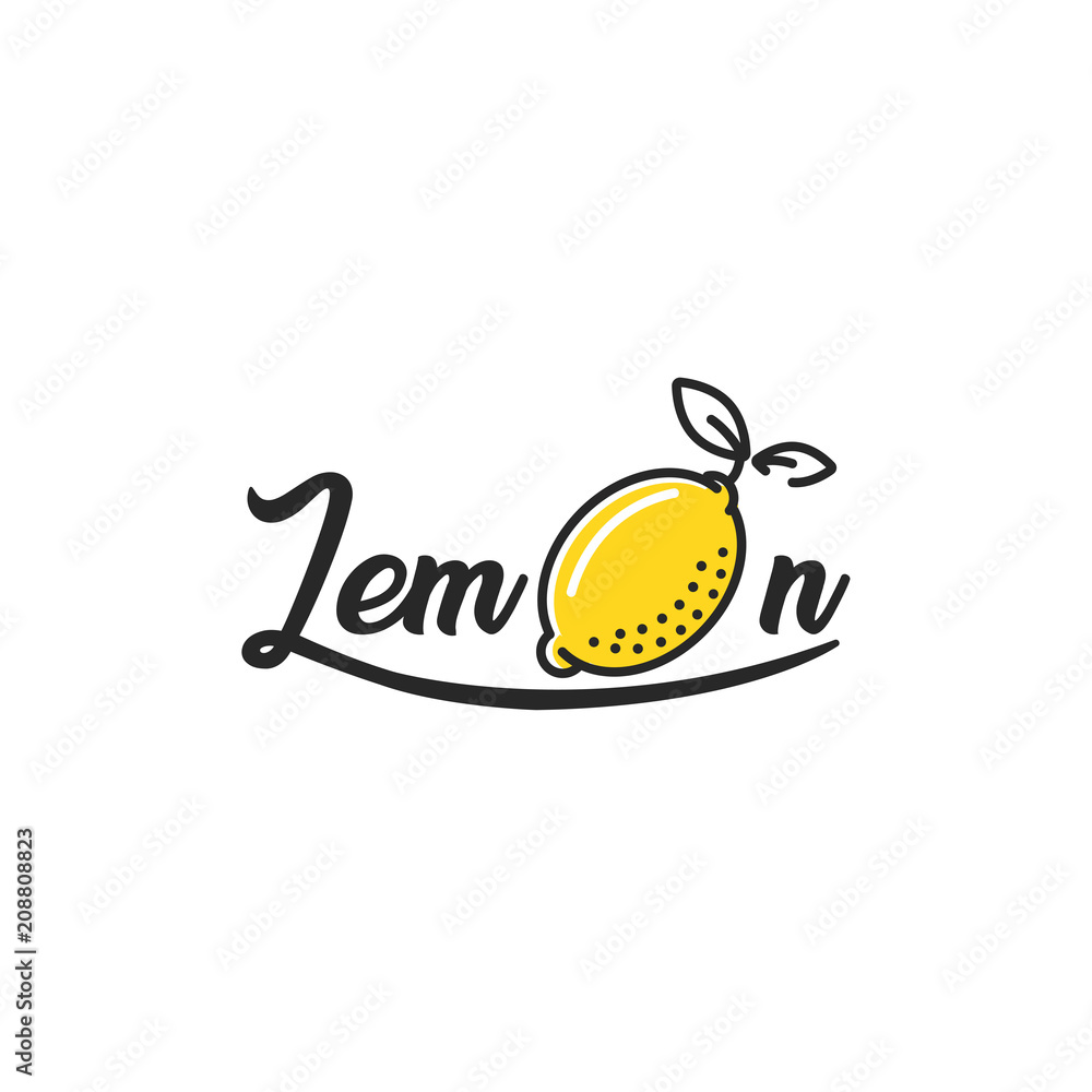 Lemon logo. Logotype with bright fresh lemonade. Summer drawing for a fruit shop