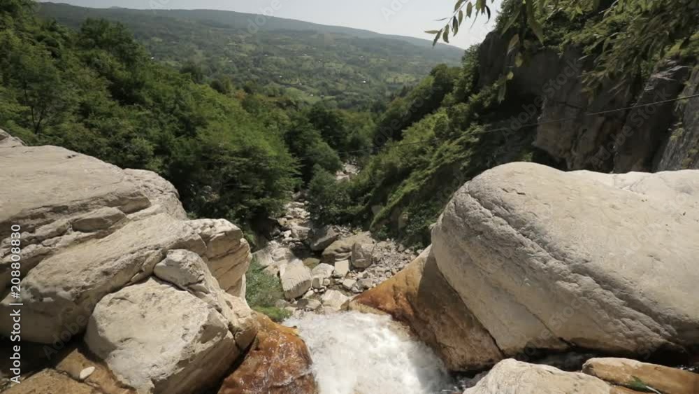 Kinchkha Waterfall, Kinchkhaferdi Road, Kinchkhaperdi. Okatse - Kinchkha Waterfall Natural Monument Near Kutaisi In Imereti Region In Georgia. Famous Natural Landmark In Sunny Summer Day