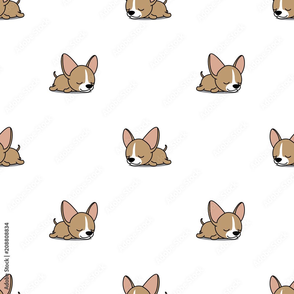 Cute chihuahua puppy sleeping seamless pattern, vector illustration