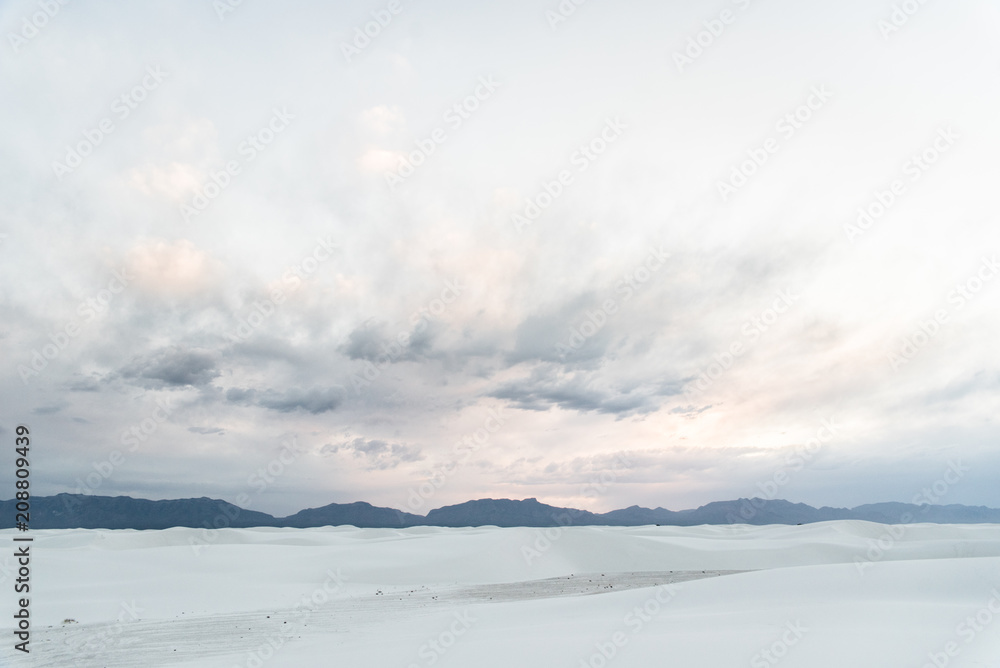 Landscape view of White Sands National Monument in Alamogordo, New Mexico during summer. 