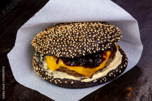 Black burger with cutlet