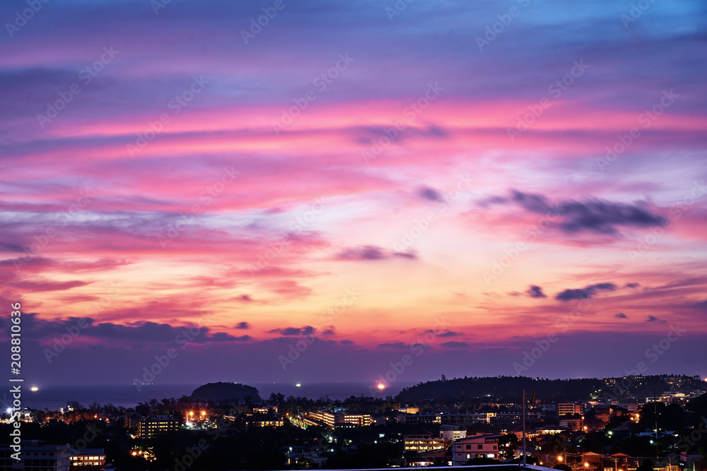 Fototapeta premium Beautiful sunset view of Phuket town, Thailand.