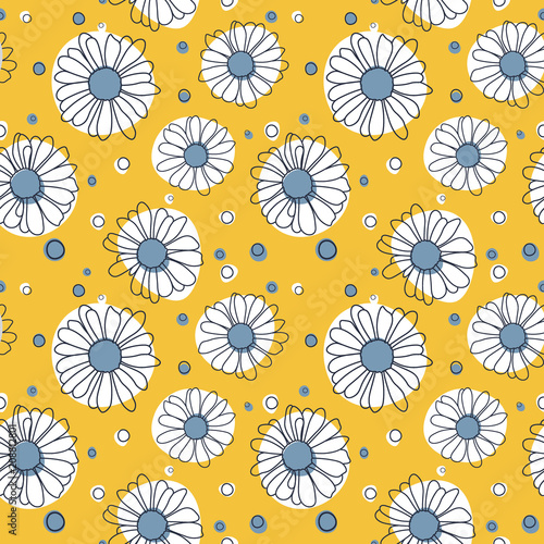 Seamless chamomile pattern on yellow background