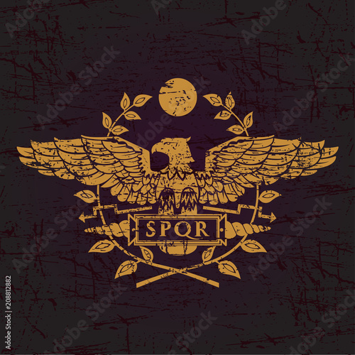 Logo of the Roman eagle on an old shabby texture.