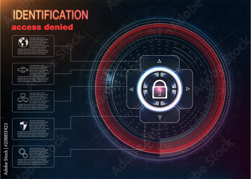 Verification scanners set. Finger Scan in Futuristic Style. Biometric id with Futuristic HUD Interface. screen monitor background template. Scanning Technology Concept Illustration. Identification