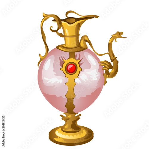 Golden vintage coffeepot isolated on white background. Cartoon vector close-up illustration. photo