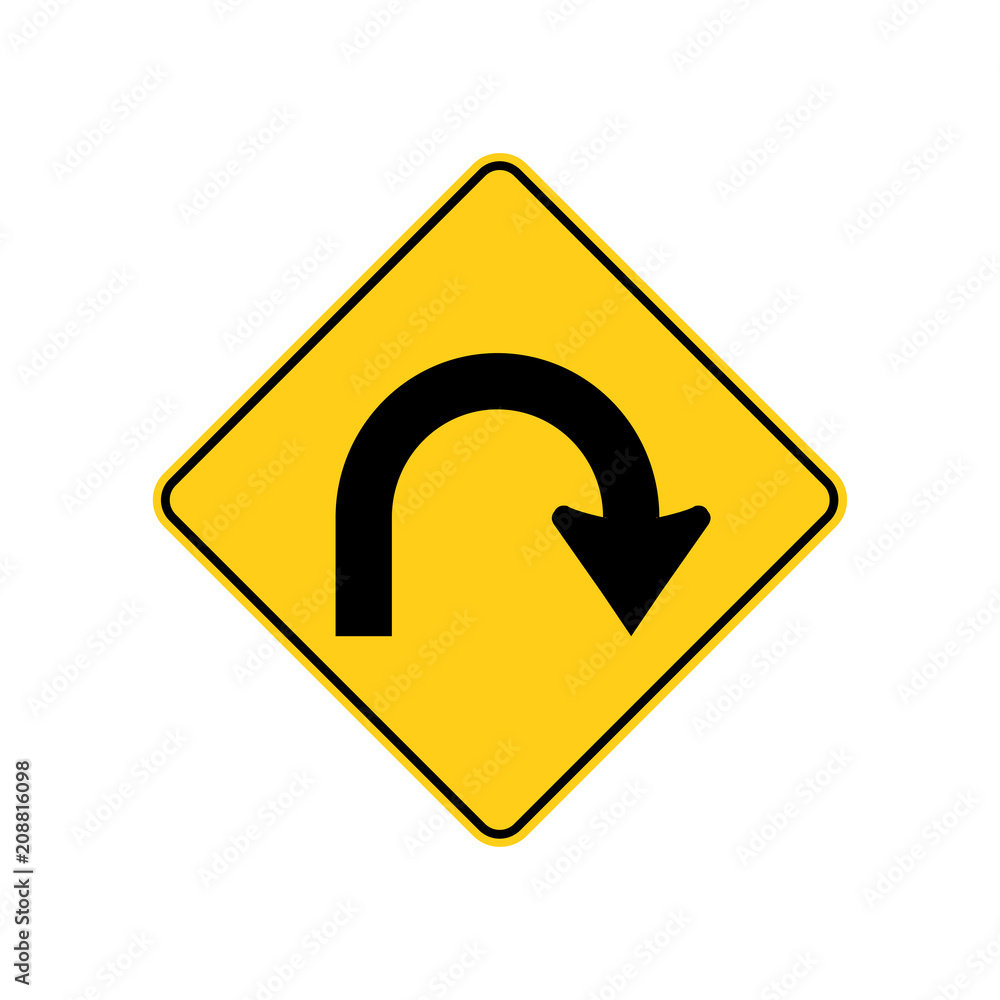 Usa Traffic Road Signs Hairpin Curve Aheadextreme Right Curve Vector