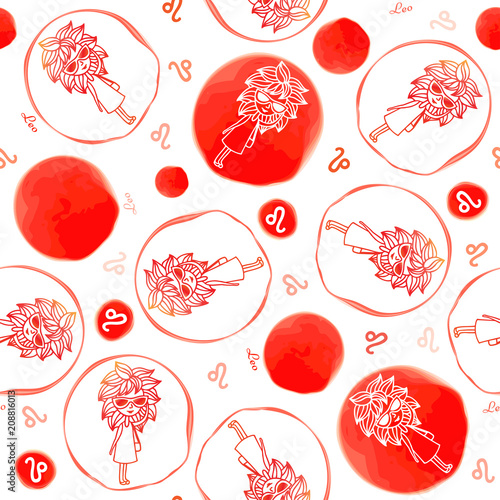 Leo zodiac sign seamless pattern