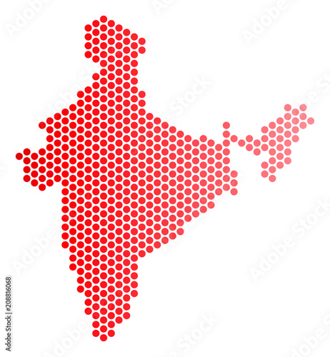 Red dotted India map. Geographic scheme in red color with horizontal gradient. Vector concept of India map made of sphere dot pattern. photo