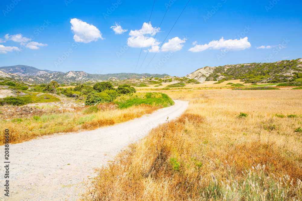 Wild countryside on Rhodes Island, Dodecanese, Mediterranean Sea, Greece