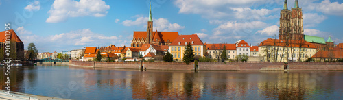 Panorama of the spring morning in the city Wroclaw.Poland.