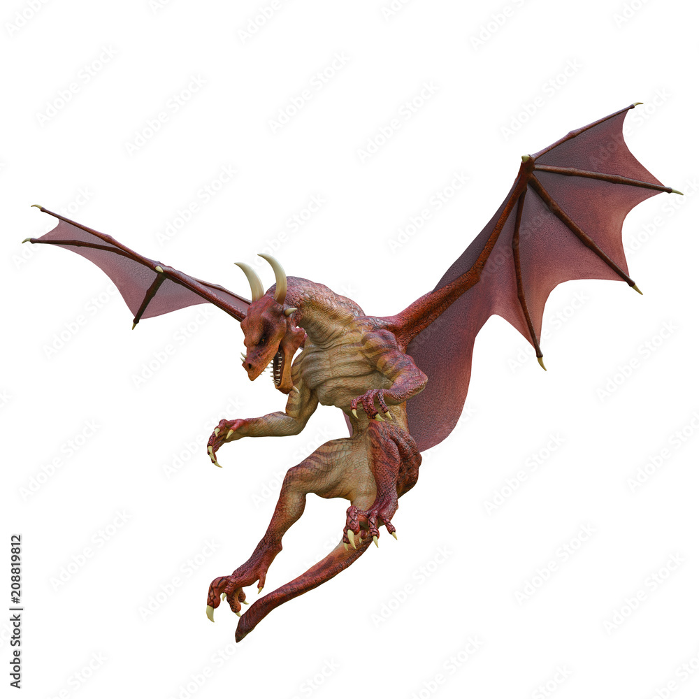 Obraz premium czerwony smok na białym tle